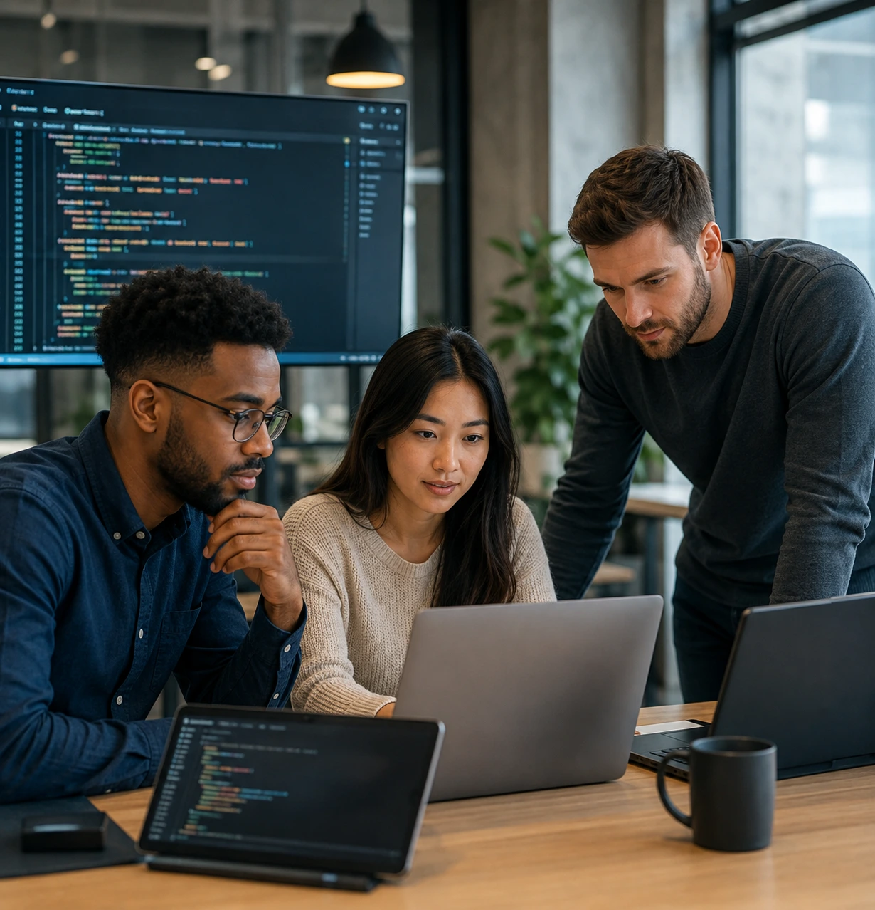 Technology professionals collaborating on software development and digital solutions